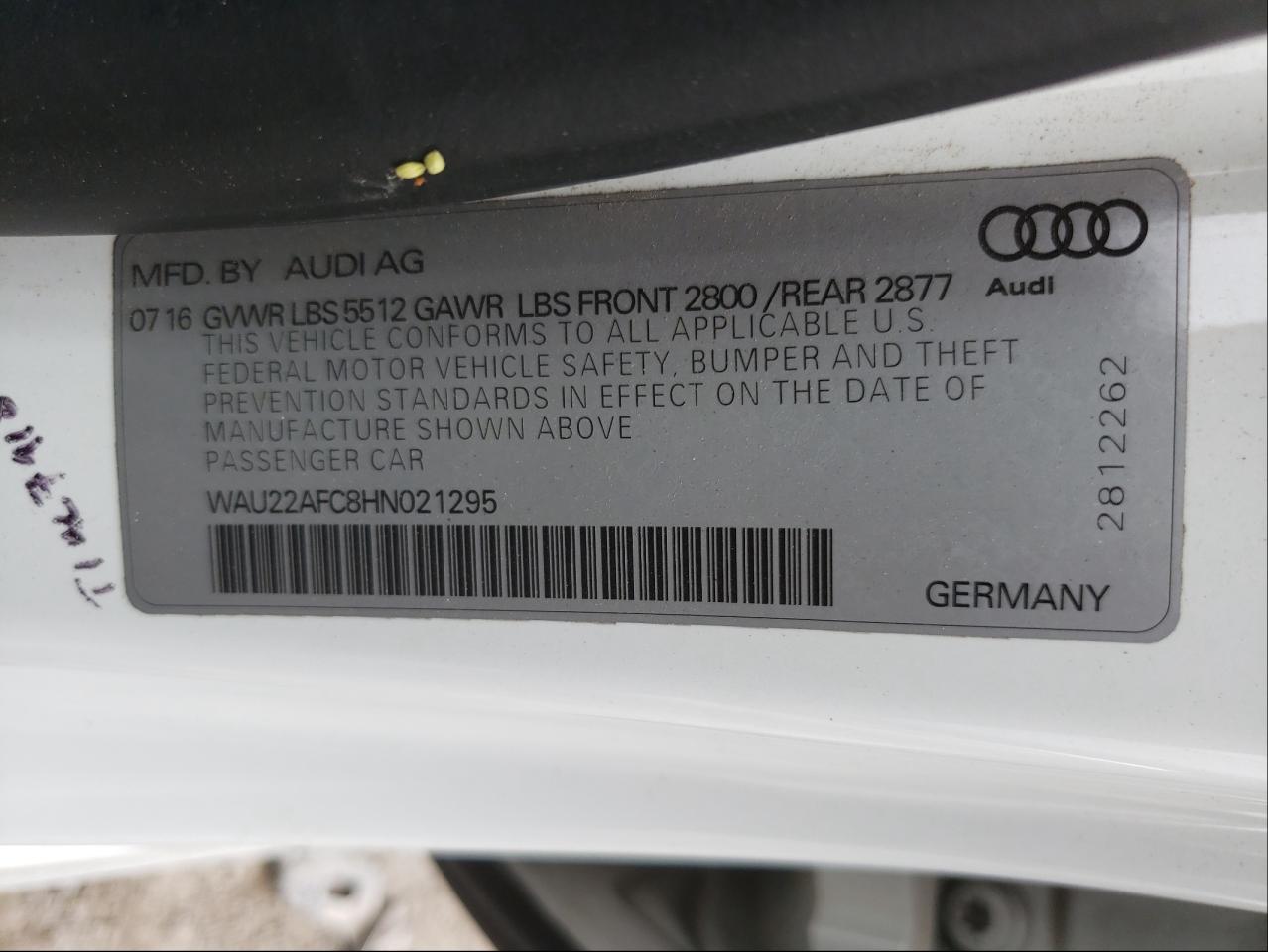 Photo 10 from auction – 2017 AUDI A7 PRESTIG with VIN WAU22AFC8HN021295