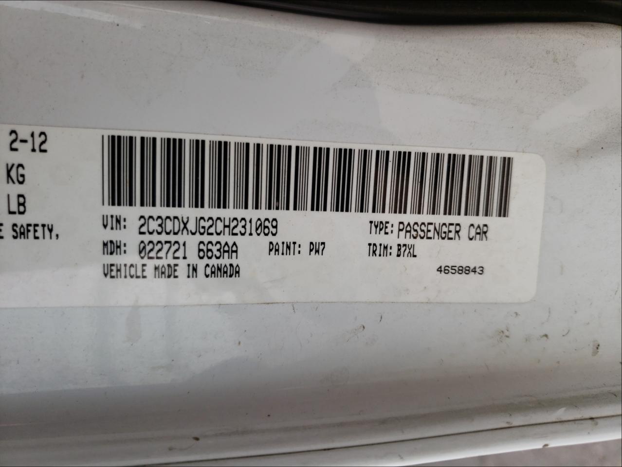 Photo 10 from auction – 2012 DODGE CHARGER SX with VIN 2C3CDXJG2CH231069