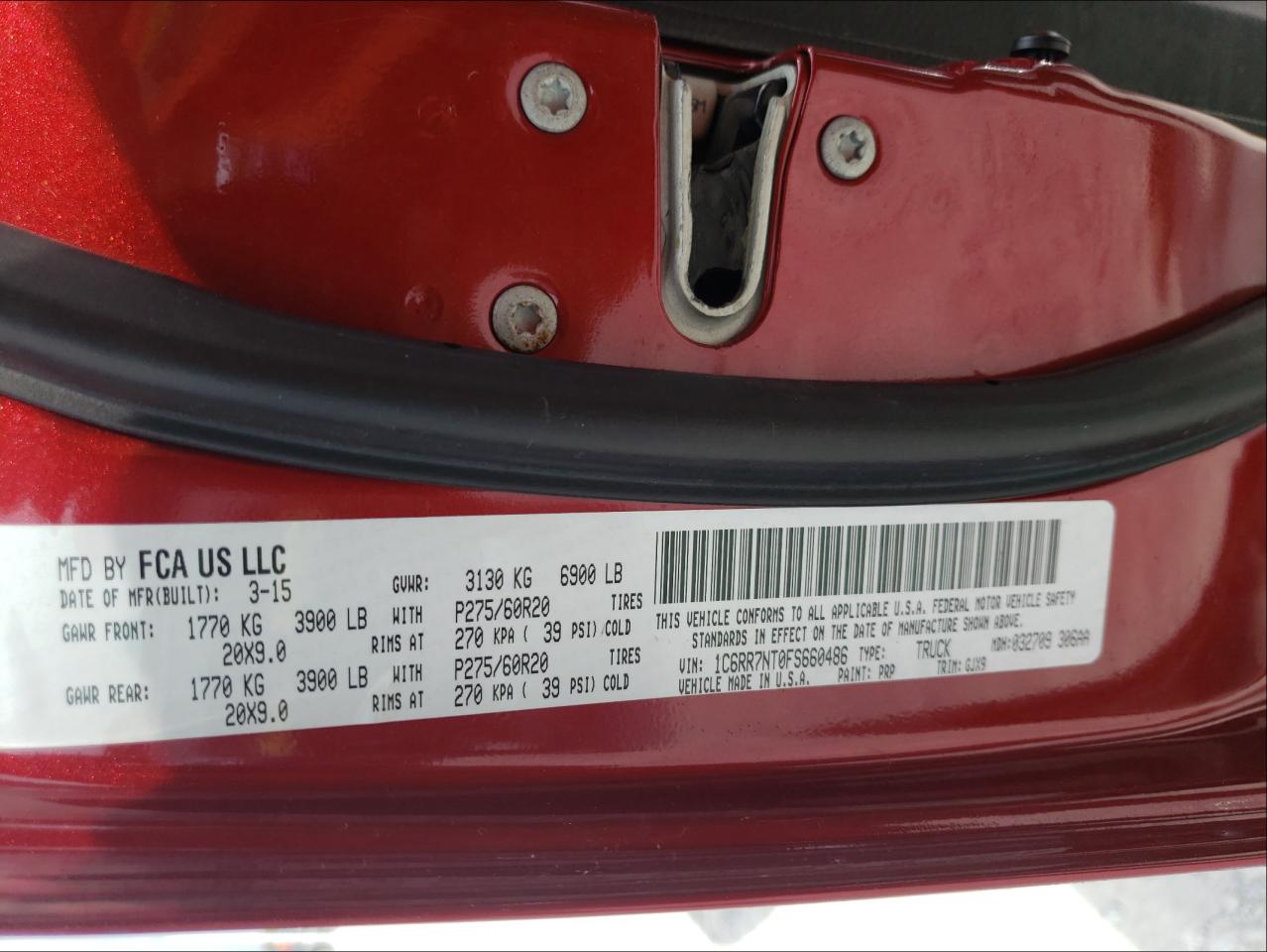 Photo 10 from auction – 2015 RAM 1500 LARAM with VIN 1C6RR7NT0FS660486