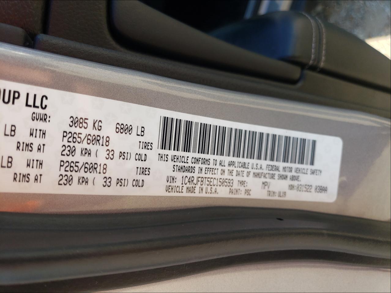 Photo 10 from auction – 2014 JEEP GRAND CHER with VIN 1C4RJFBT5EC150593