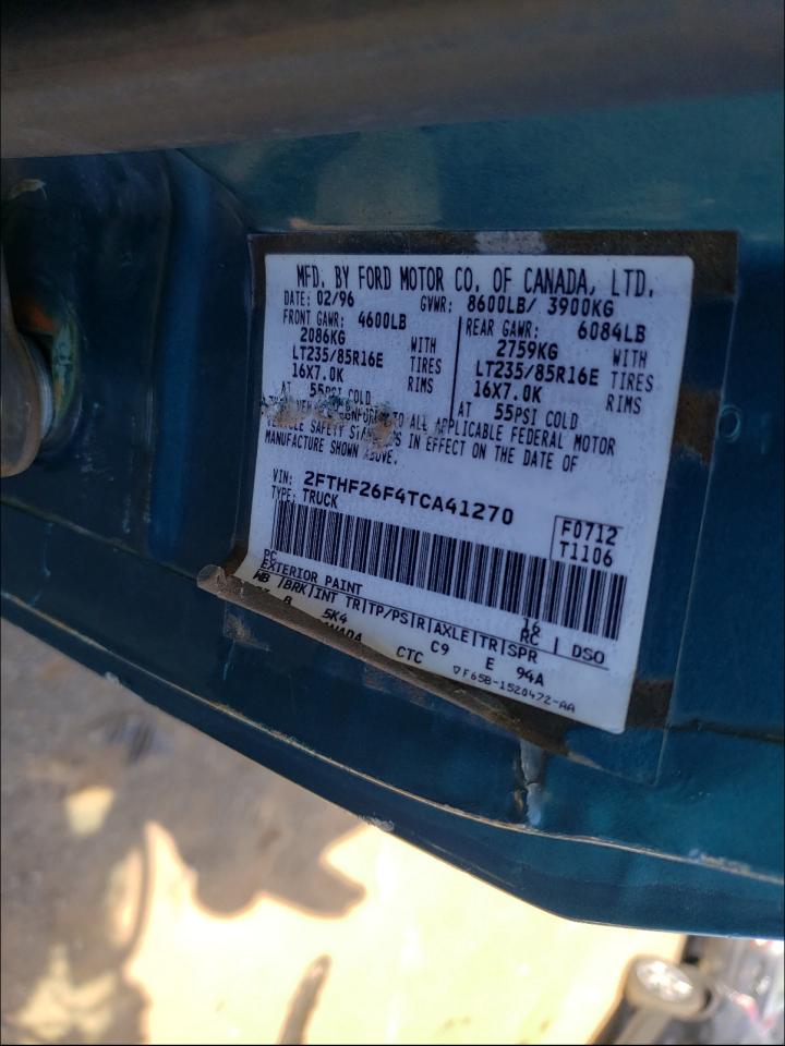Photo 10 from auction – 1996 FORD F250 with VIN 2FTHF26F4TCA41270