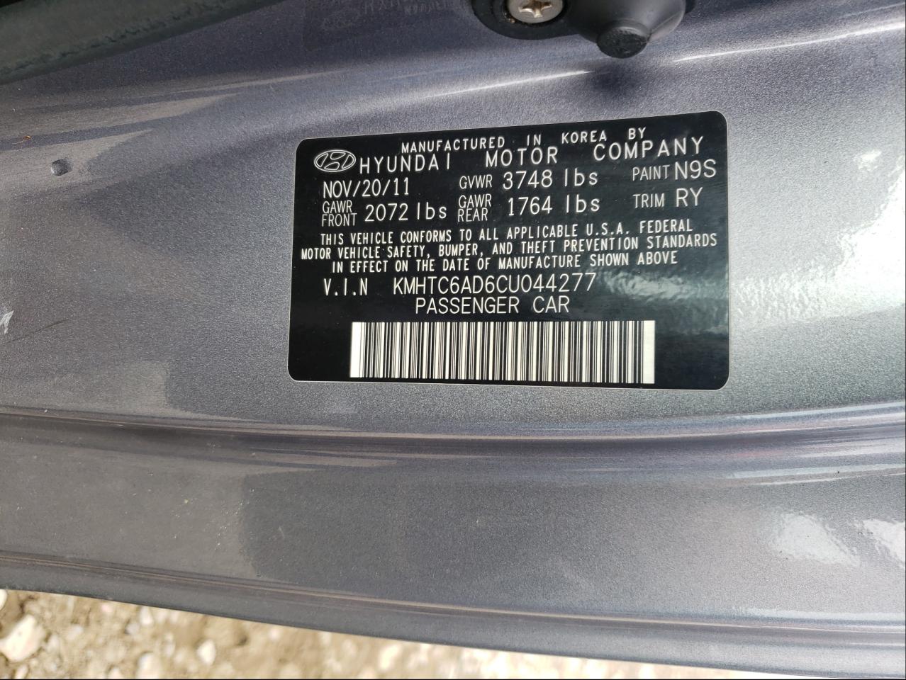 Photo 10 from auction – 2012 HYUNDAI VELOSTER with VIN KMHTC6AD6CU044277