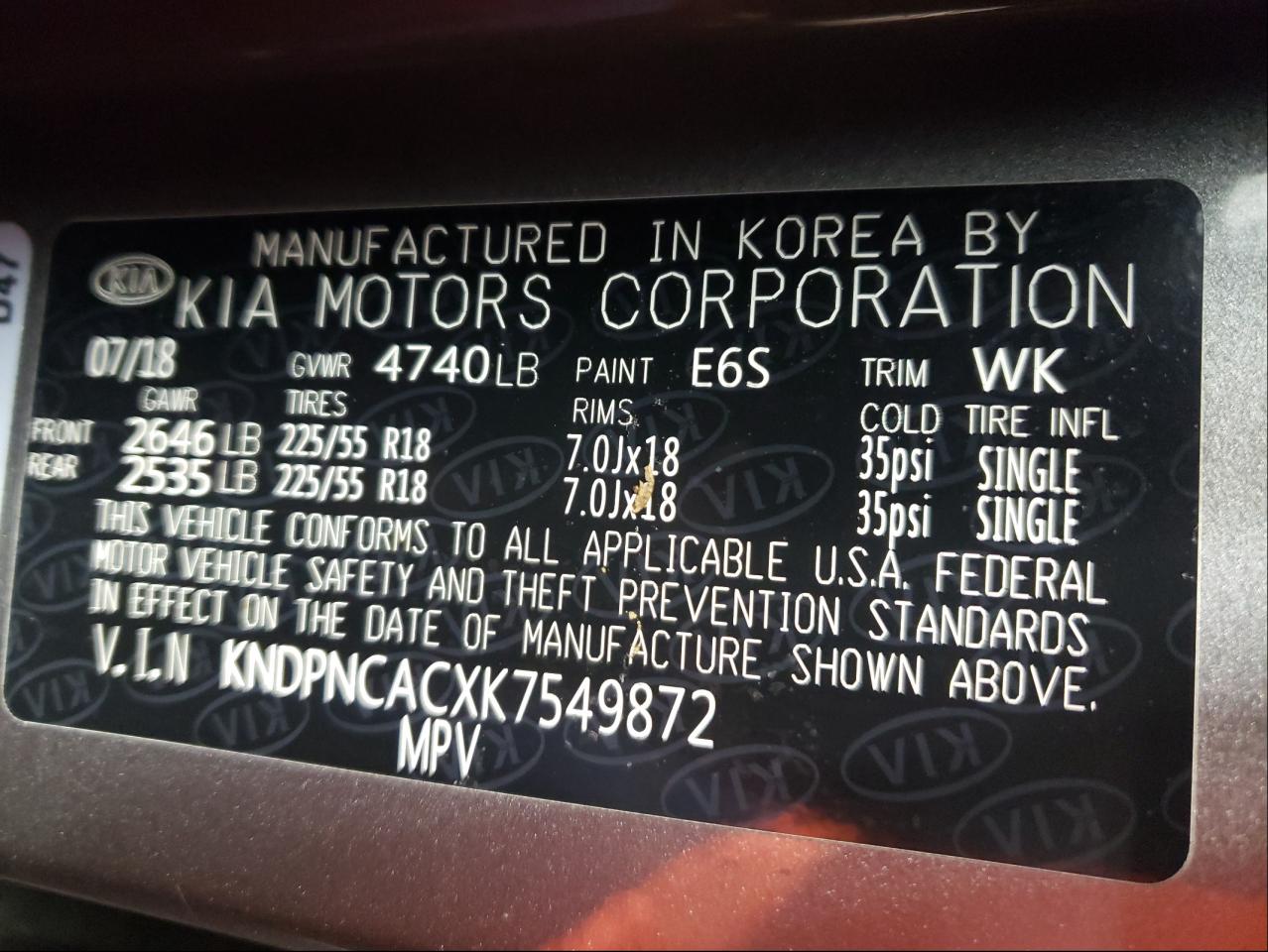Photo 10 from auction – 2019 KIA SPORTAGE E with VIN KNDPNCACXK7549872