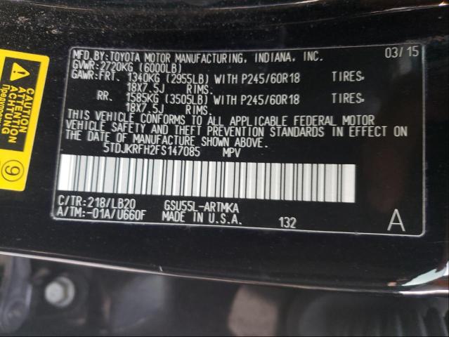 Photo 10 from auction – 2015 TOYOTA HIGHLANDER with VIN 5TDJKRFH2FS147085