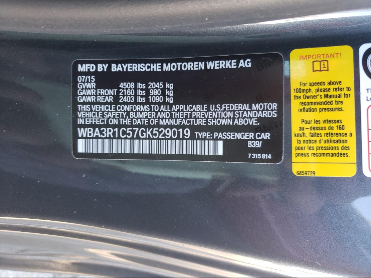Photo 10 from auction – 2016 BMW 435 I with VIN WBA3R1C57GK529019