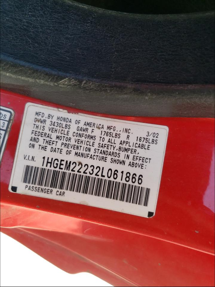 Photo 10 from auction – 2002 HONDA CIVIC with VIN 1HGEM22232L061866