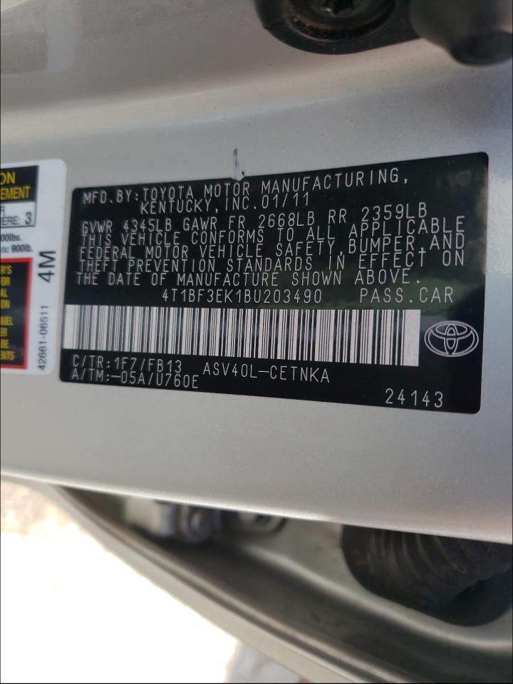 Photo 10 from auction – 2011 TOYOTA CAMRY BASE with VIN 4T1BF3EK1BU203490