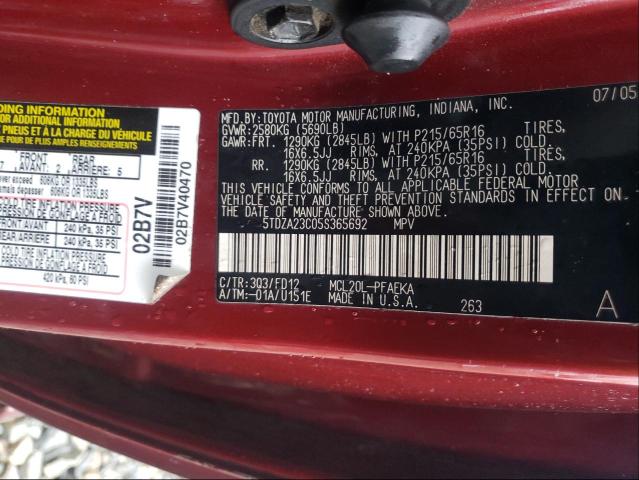 Photo 10 from auction – 2005 TOYOTA SIENNA CE with VIN 5TDZA23C05S365692