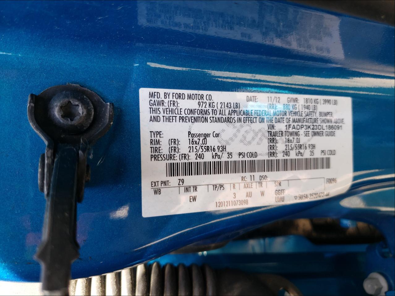 Photo 10 from auction – 2013 FORD FOCUS SE with VIN 1FADP3K23DL186091