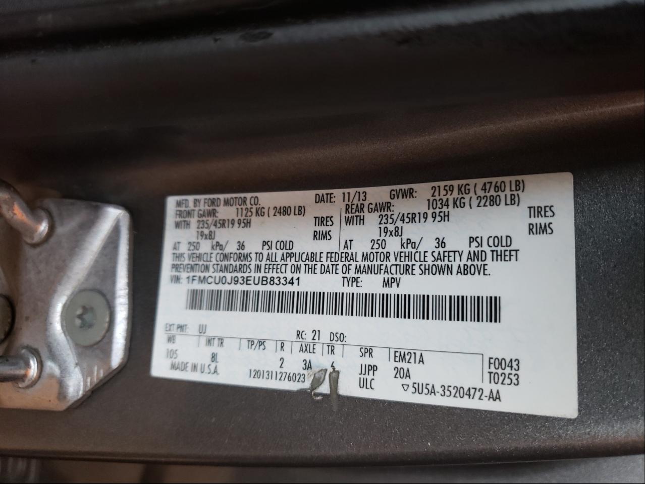 Photo 10 from auction – 2014 FORD ESCAPE TIT with VIN 1FMCU0J93EUB83341