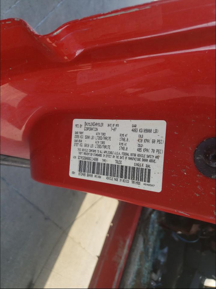 Photo 10 from auction – 2008 DODGE RAM 2500 S with VIN 3D7KS28A68G114898