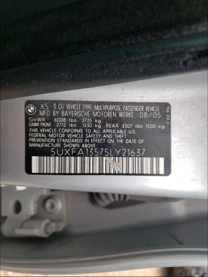 Photo 10 from auction – 2005 BMW X5 3.0I with VIN 5UXFA13575LY21637