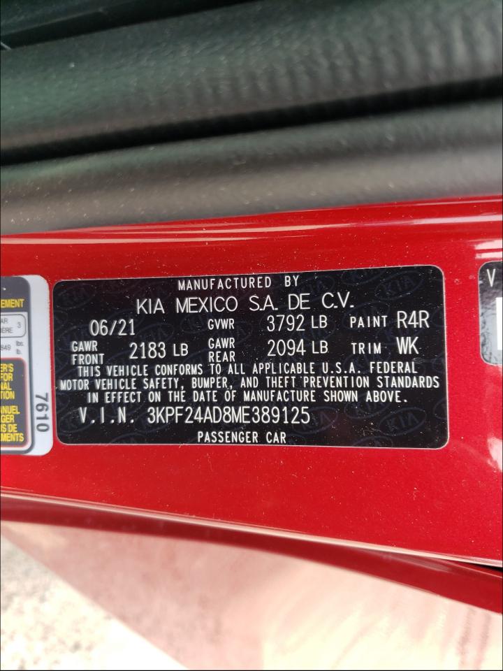 Photo 10 from auction – 2021 KIA FORTE FE with VIN 3KPF24AD8ME389125