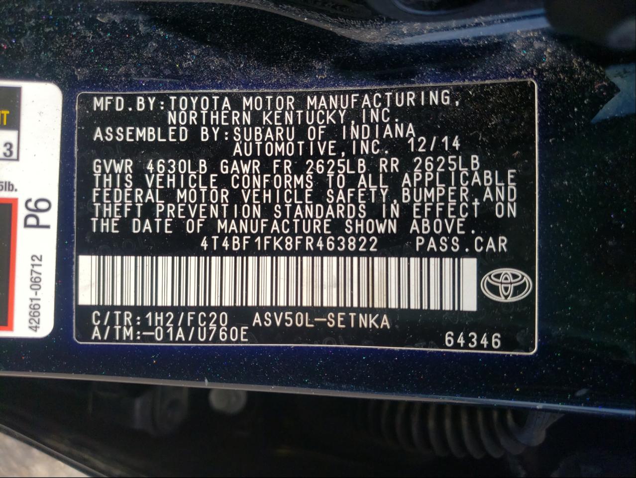 Photo 10 from auction – 2015 TOYOTA CAMRY LE with VIN 4T4BF1FK8FR463822