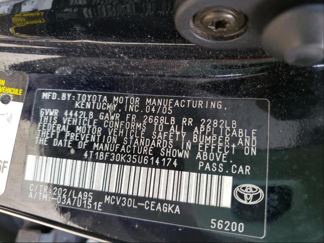 Photo 10 from auction – 2005 TOYOTA CAMRY LE with VIN 4T1BF30K35U614174