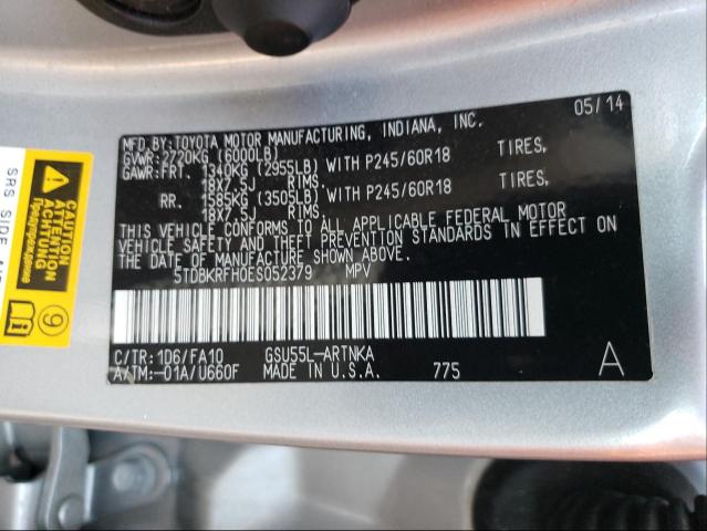 Photo 10 from auction – 2014 TOYOTA HIGHLANDER with VIN 5TDBKRFH0ES052379
