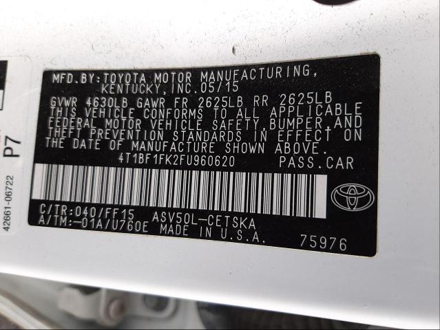Photo 10 from auction – 2015 TOYOTA CAMRY LE with VIN 4T1BF1FK2FU960620