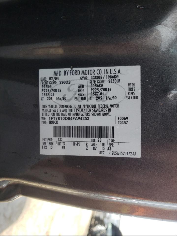 Photo 10 from auction – 2004 FORD RANGER with VIN 1FTYR10D84PA94353