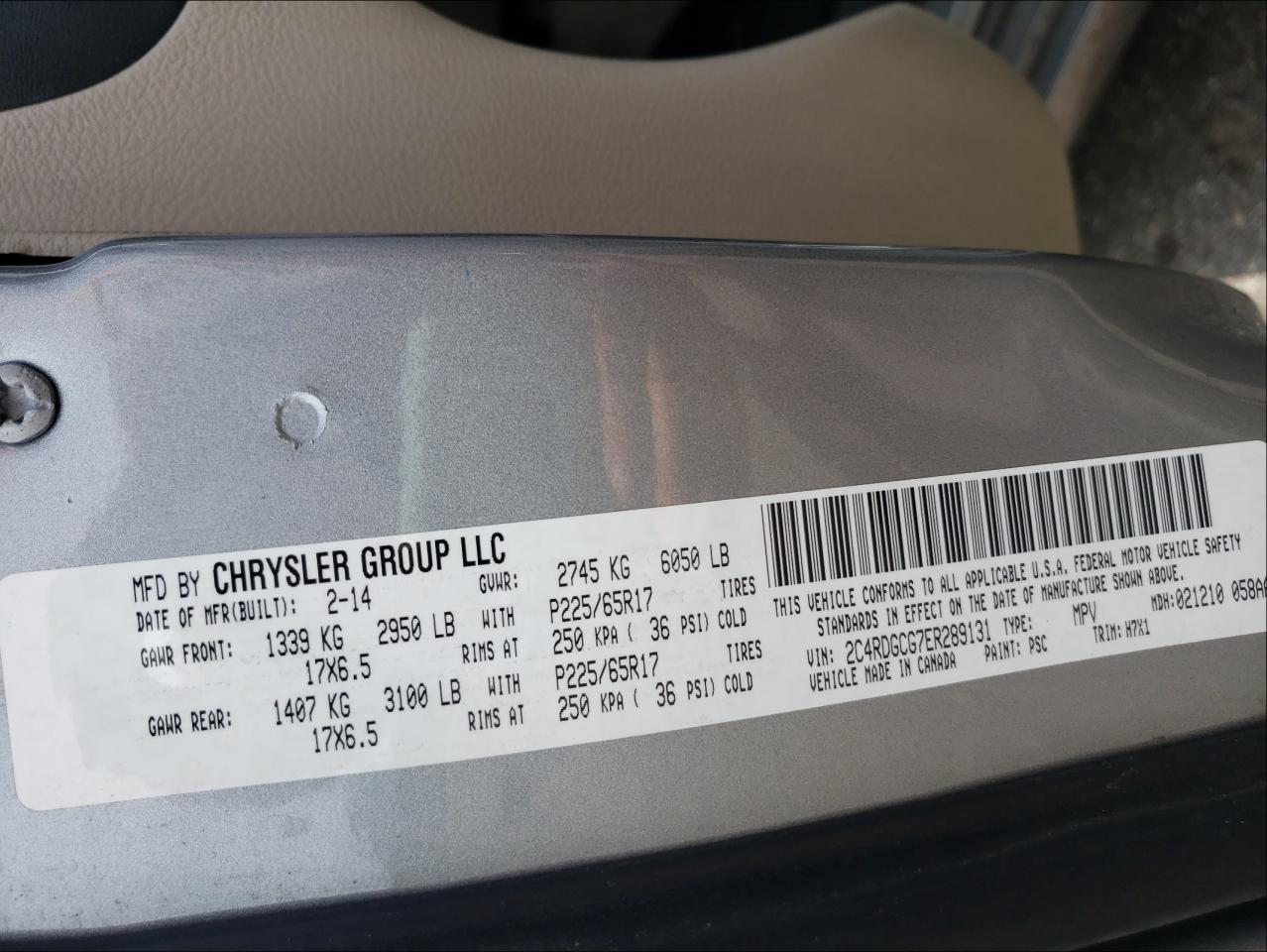 Photo 10 from auction – 2014 DODGE GRAND CARA with VIN 2C4RDGCG7ER289131
