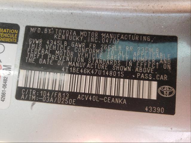 Photo 10 from auction – 2007 TOYOTA CAMRY with VIN 4T1BE46K47U148015