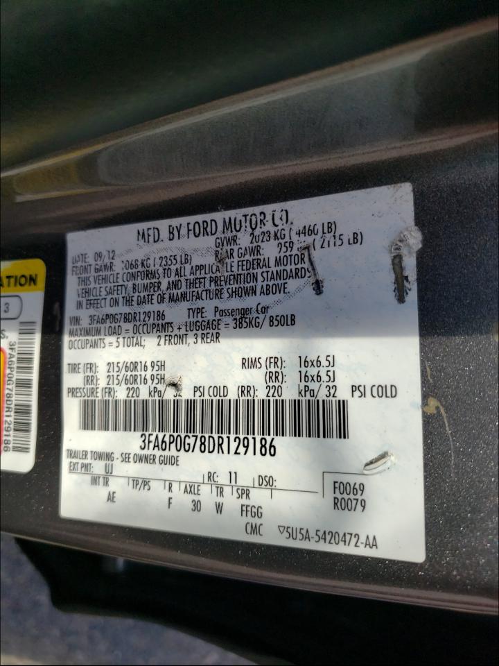 Photo 10 from auction – 2013 FORD FUSION S with VIN 3FA6P0G78DR129186