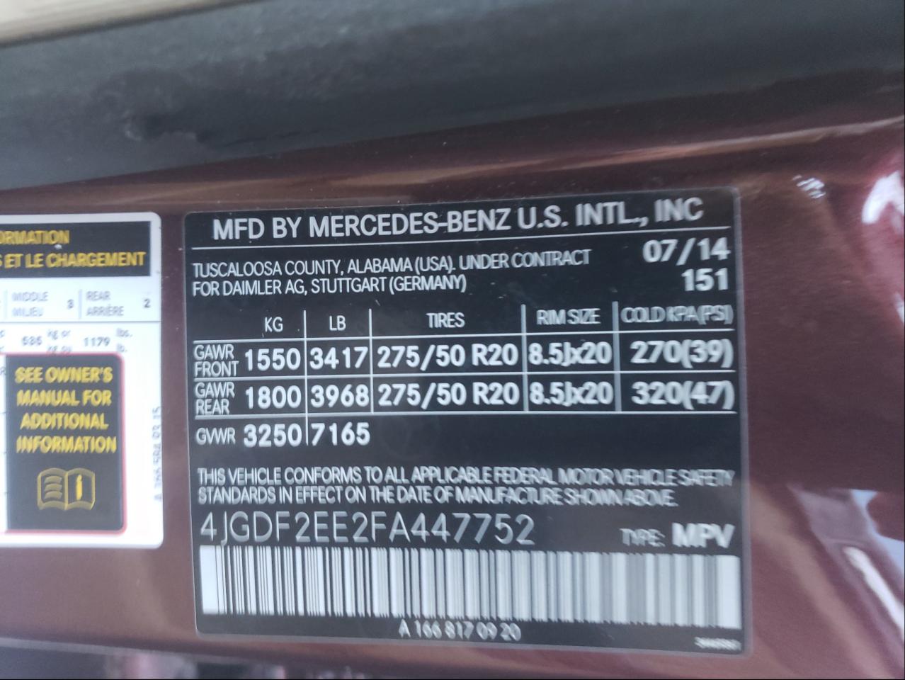 Photo 10 from auction – 2015 MERCEDES-BENZ GL 350 BLU with VIN 4JGDF2EE2FA447752
