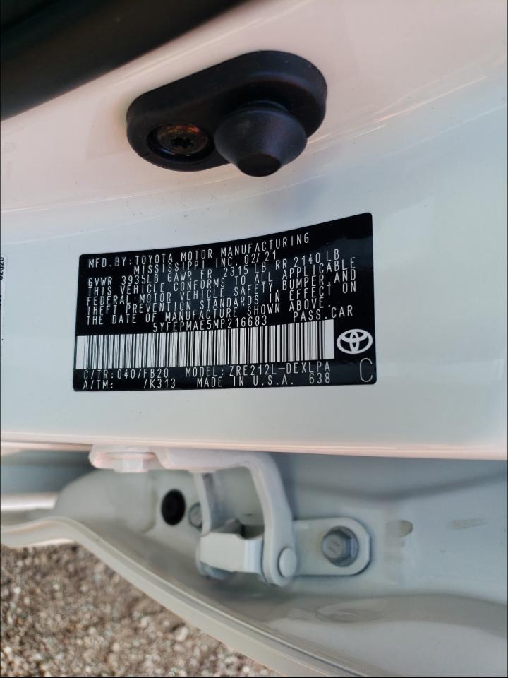 Photo 10 from auction – 2021 TOYOTA COROLLA LE with VIN 5YFEPMAE5MP216683