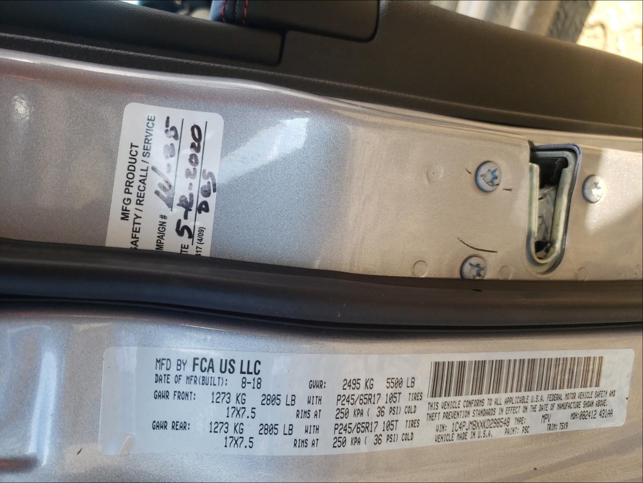 Photo 10 from auction – 2019 JEEP CHEROKEE T with VIN 1C4PJMBXXKD298548