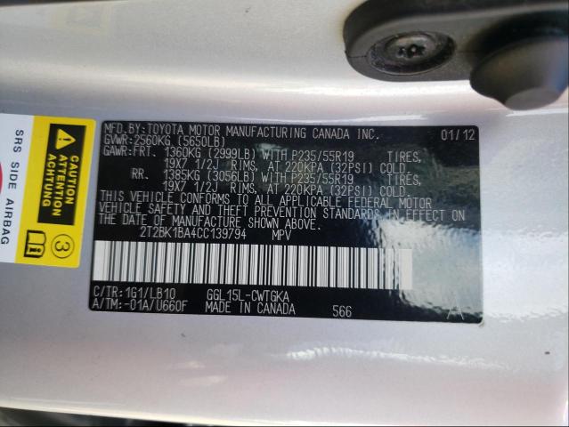 Photo 10 from auction – 2012 LEXUS RX 350 with VIN 2T2BK1BA4CC139794