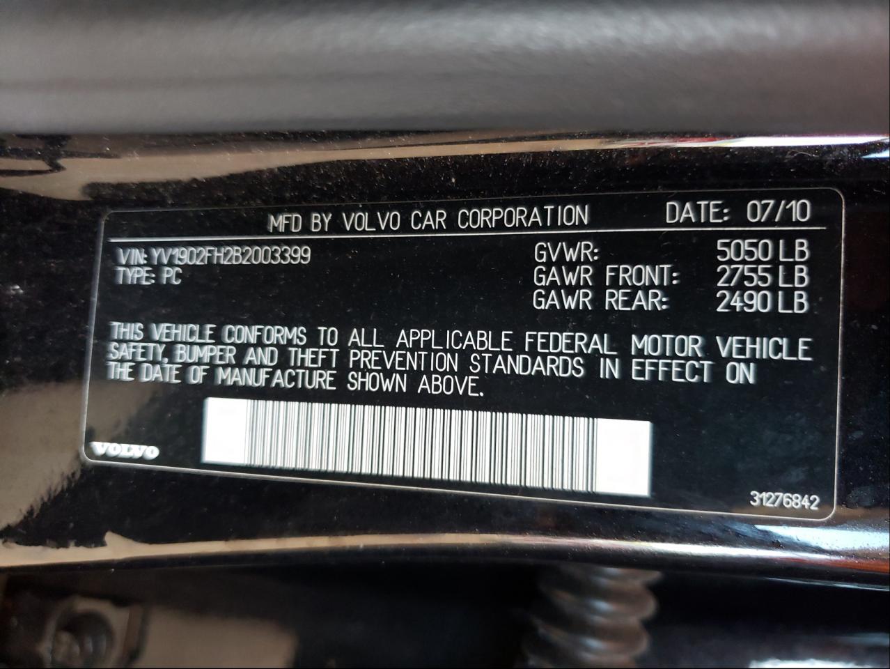 Zdjęcie 10 z aukcji – 2011 VOLVO S60 T6 z VIN YV1902FH2B2003399