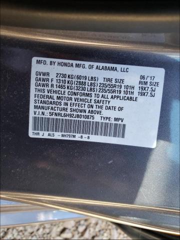 Photo 10 from auction – 2018 HONDA ODYSSEY EL with VIN 5FNRL6H92JB010875