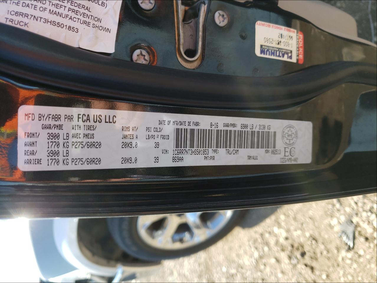 Photo 10 from auction – 2017 RAM 1500 LARAM with VIN 1C6RR7NT3HS501853