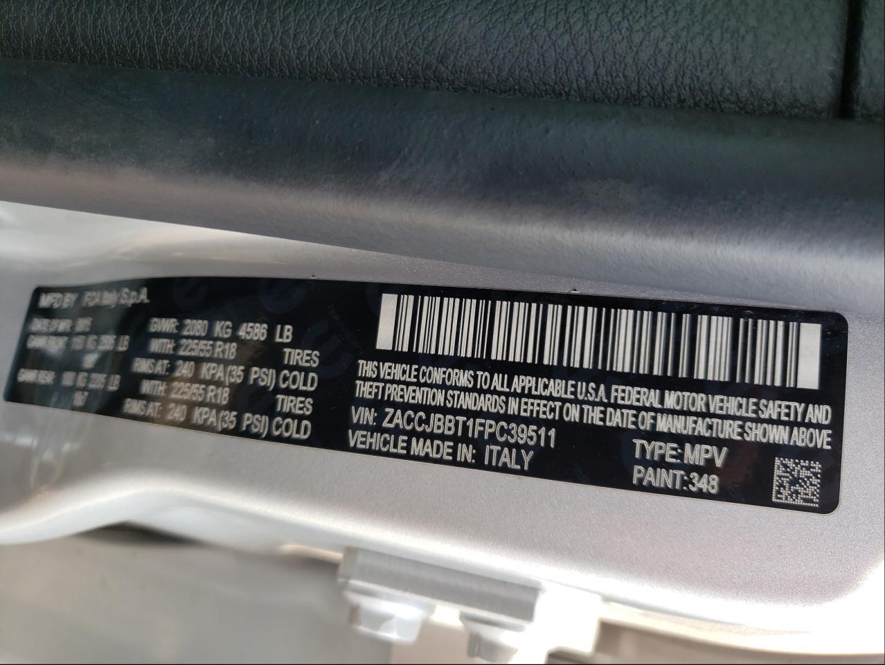 Photo 10 from auction – 2015 JEEP RENEGADE L with VIN ZACCJBBT1FPC39511