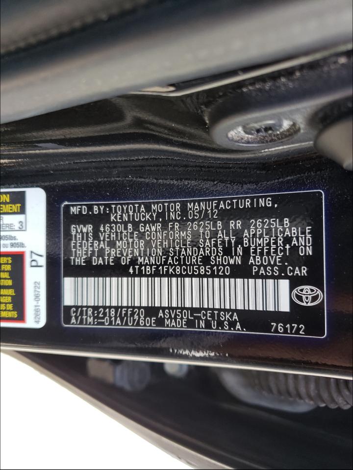 Photo 10 from auction – 2012 TOYOTA CAMRY BASE with VIN 4T1BF1FK8CU585120