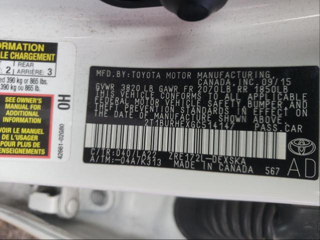 Photo 10 from auction – 2016 TOYOTA COROLLA L with VIN 2T1BURHEXGC514147