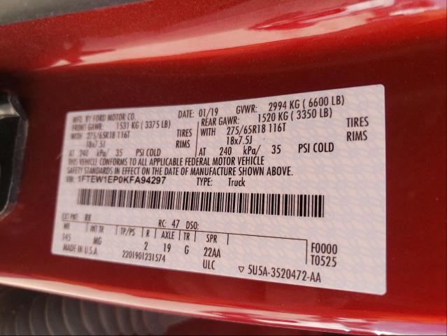 Photo 10 from auction – 2019 FORD F150 SUPER with VIN 1FTEW1EP0KFA94297