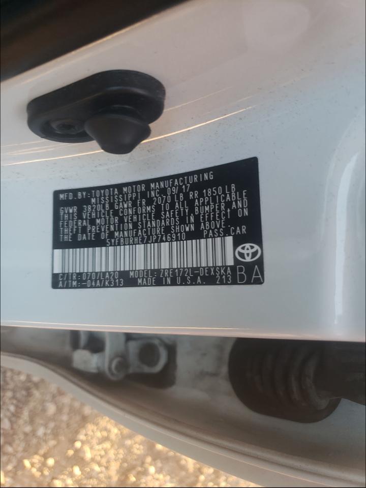 Photo 10 from auction – 2018 TOYOTA COROLLA L with VIN 5YFBURHE7JP746910