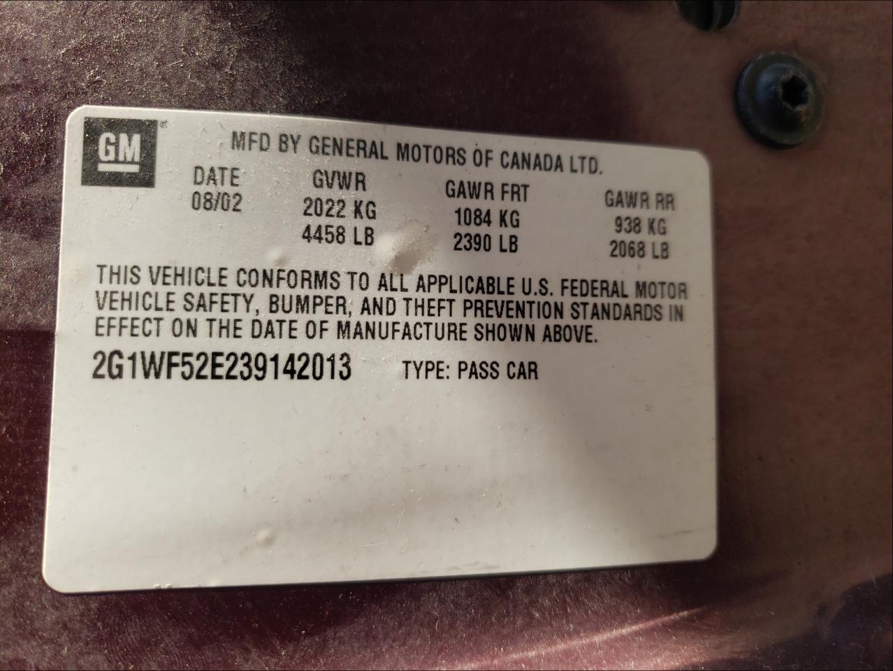 Photo 10 from auction – 2003 CHEVROLET IMPALA with VIN 2G1WF52E239142013