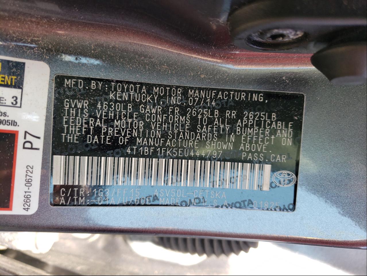 Photo 10 from auction – 2014 TOYOTA CAMRY L with VIN 4T1BF1FK5EU444797