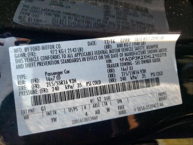 Photo 10 from auction – 2017 FORD FOCUS SE with VIN 1FADP3K2XHL210375