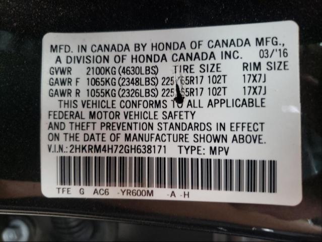 Photo 10 from auction – 2016 HONDA CR-V EXL with VIN 2HKRM4H72GH638171