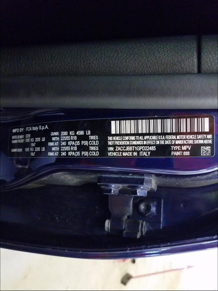 Photo 10 from auction – 2016 JEEP RENEGADE L with VIN ZACCJBBT1GPD22485