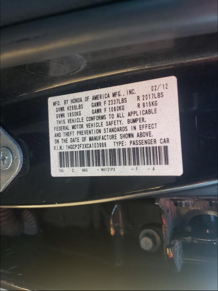 Photo 10 from auction – 2012 HONDA ACCORD LX with VIN 1HGCP2F3XCA103996