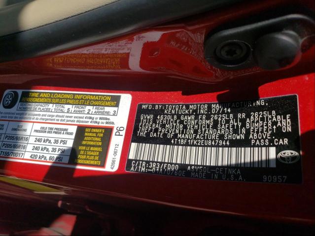 Photo 10 from auction – 2014 TOYOTA CAMRY L with VIN 4T1BF1FK2EU847944