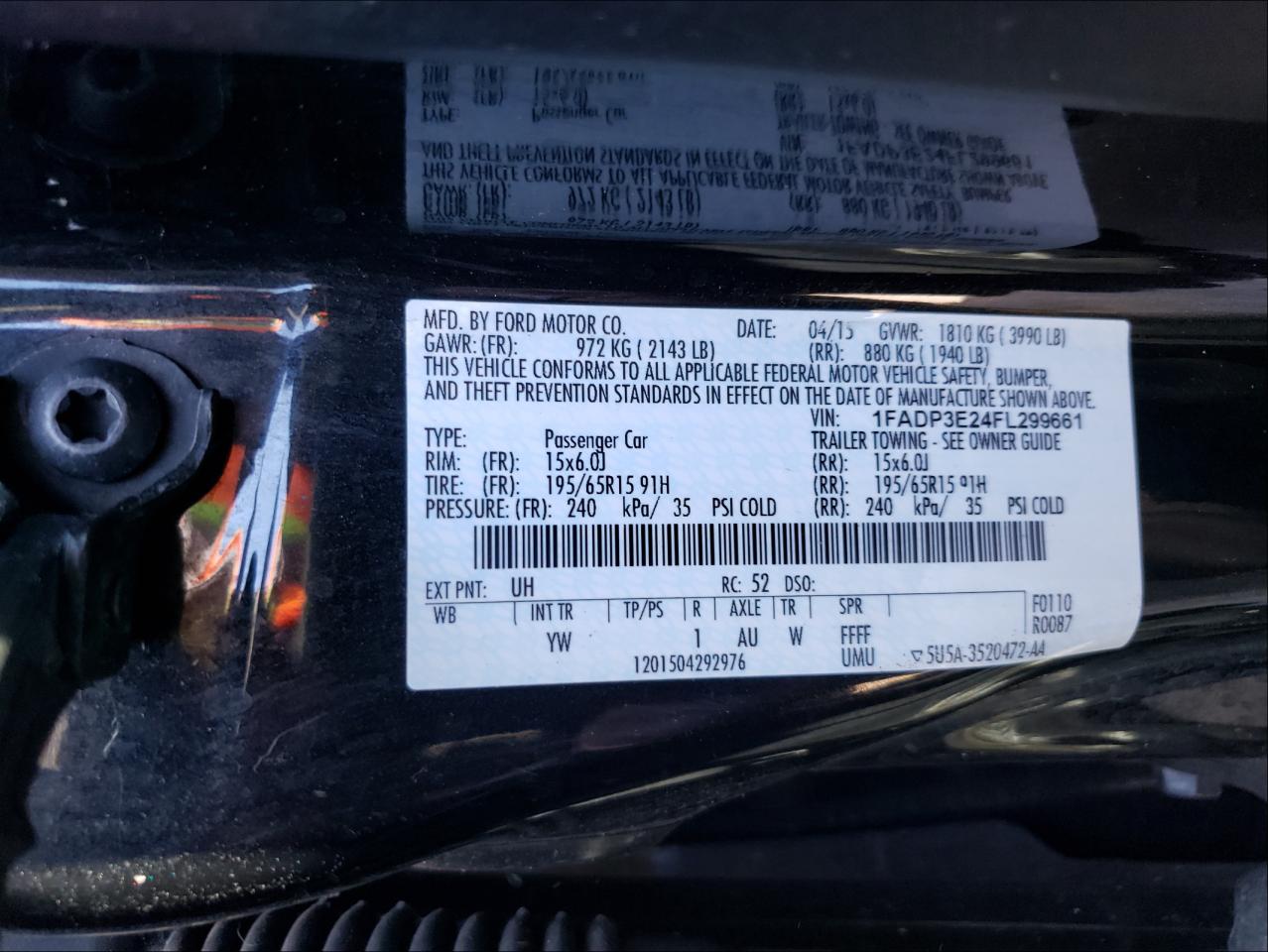 Photo 10 from auction – 2015 FORD FOCUS S with VIN 1FADP3E24FL299661