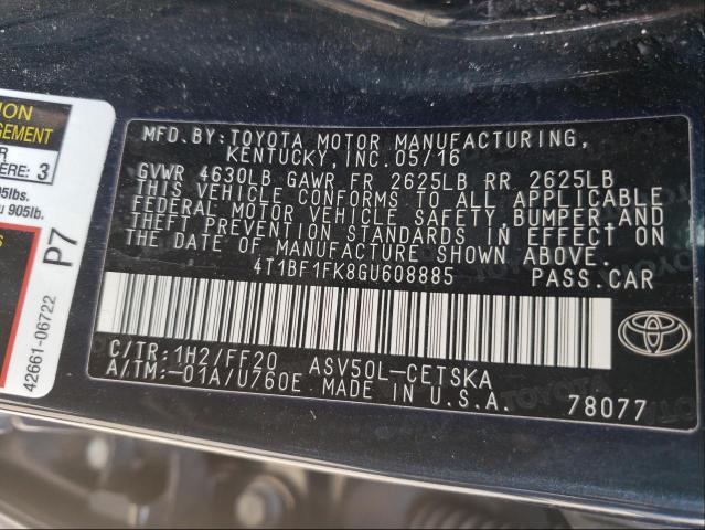 Photo 10 from auction – 2016 TOYOTA CAMRY LE with VIN 4T1BF1FK8GU608885