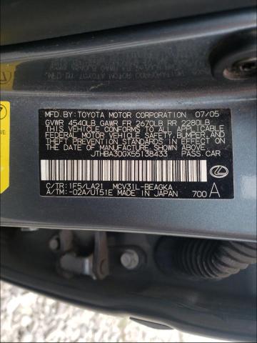 Photo 10 from auction – 2005 LEXUS ES 330 with VIN JTHBA30GX55138433