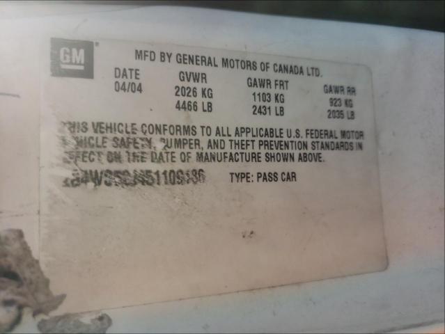 Photo 10 from auction – 2005 BUICK CENTURY CU with VIN 2G4WS52J451109186