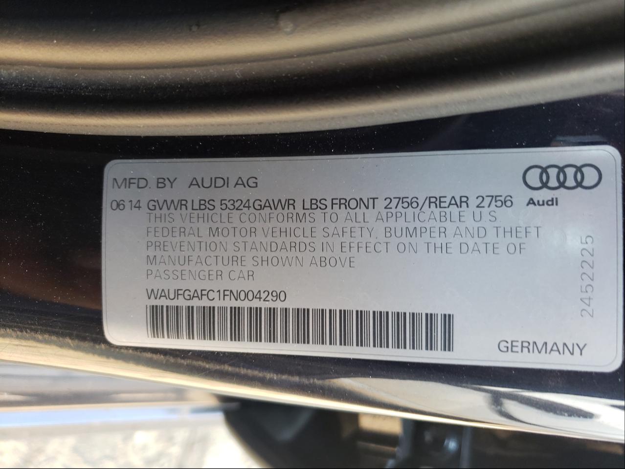 Photo 10 from auction – 2015 AUDI A6 PREMIUM with VIN WAUFGAFC1FN004290