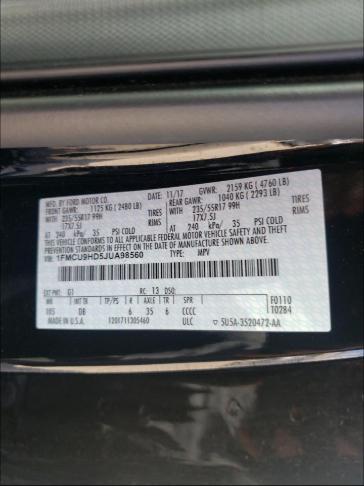 Photo 10 from auction – 2018 FORD ESCAPE SEL with VIN 1FMCU9HD5JUA98560